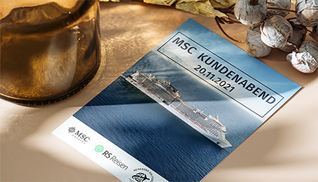 Design eines Flyers für den MSC Kundenabend in einem Reisebüro in Stuttgart
